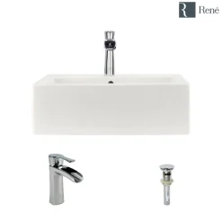 Rene 21" Rectangle Porcelain Bathroom Sink, Biscuit, with Faucet, R2-5018-B-R9-7008-C