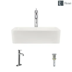Rene 19" Rectangle Porcelain Bathroom Sink, Biscuit, with Faucet, R2-5007-B-R9-7001-C
