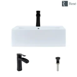 Rene 21" Rectangle Porcelain Bathroom Sink, White, with Faucet, R2-5018-W-R9-7008-ABR