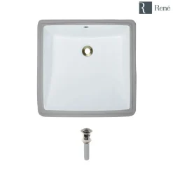 Rene 17" Rectangle Porcelain Bathroom Sink, White, R2-1003-W-PUD-BN