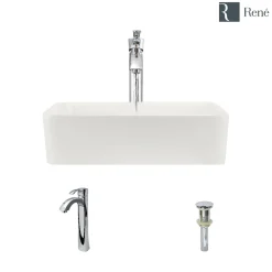 Rene 19" Rectangle Porcelain Bathroom Sink, Biscuit, with Faucet, R2-5007-B-R9-7006-C