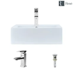 Rene 21" Rectangle Porcelain Bathroom Sink, White, with Faucet, R2-5018-W-R9-7002-C