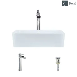 Rene 19" Rectangle Porcelain Bathroom Sink, White, with Faucet, R2-5007-W-R9-7007-C