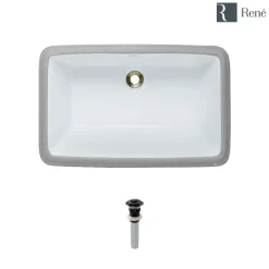 Rene 22" Rectangle Porcelain Bathroom Sink, White, R2-1001-W-PUD-ABR