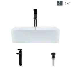 Rene 19" Rectangle Porcelain Bathroom Sink, White, with Faucet, R2-5007-W-R9-7003-ABR