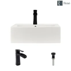 Rene 21" Rectangle Porcelain Bathroom Sink, Biscuit, with Faucet, R2-5018-B-R9-7008-ABR