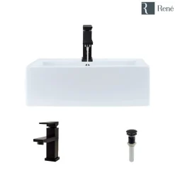 Rene 21" Rectangle Porcelain Bathroom Sink, White, with Faucet, R2-5018-W-R9-7002-ABR