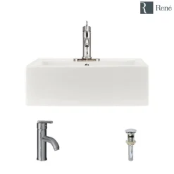 Rene 21" Rectangle Porcelain Bathroom Sink, Biscuit, with Faucet, R2-5018-B-R9-7009-C