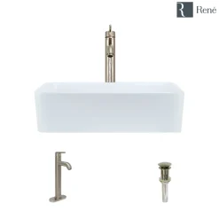 Rene 19" Rectangle Porcelain Bathroom Sink, White, with Faucet, R2-5007-W-R9-7001-BN