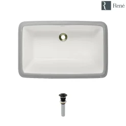 Rene 22" Rectangle Porcelain Bathroom Sink, Biscuit, R2-1001-B-PUD-ABR