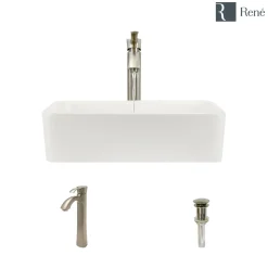 Rene 19" Rectangle Porcelain Bathroom Sink, Biscuit, with Faucet, R2-5007-B-R9-7006-BN