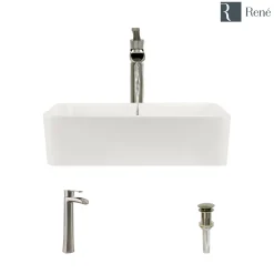Rene 19" Rectangle Porcelain Bathroom Sink, Biscuit, with Faucet, R2-5007-B-R9-7007-BN