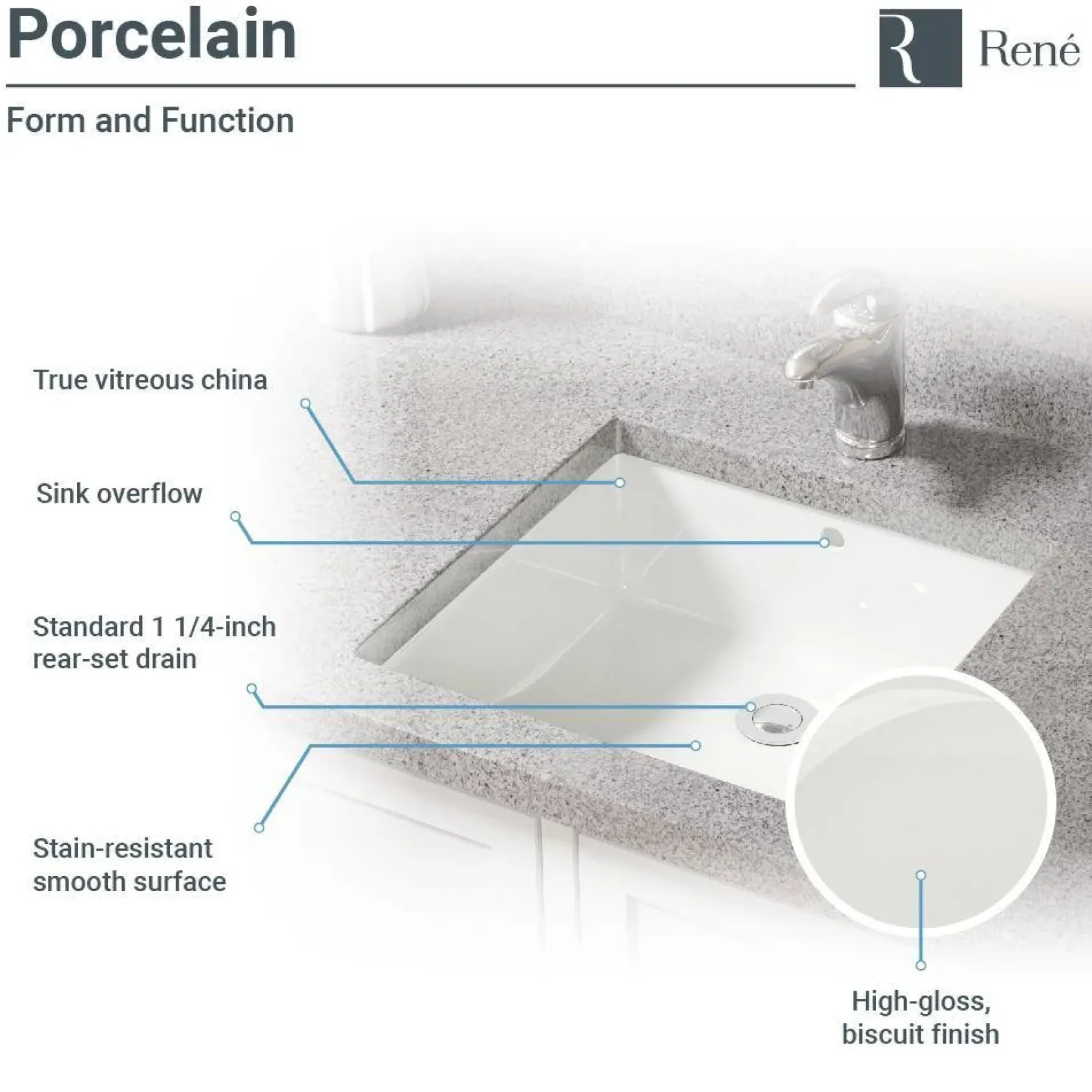 Rene 17" Rectangle Porcelain Bathroom Sink, Biscuit, R2-1003-B-PUD-C
