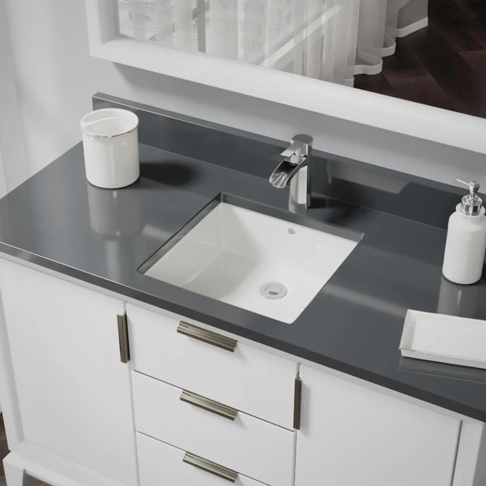 Rene 17" Rectangle Porcelain Bathroom Sink, Biscuit, R2-1003-B-PUD-C