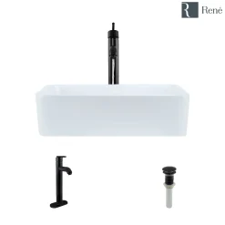 Rene 19" Rectangle Porcelain Bathroom Sink, White, with Faucet, R2-5007-W-R9-7001-ABR