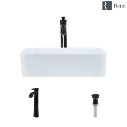 Rene 19" Rectangle Porcelain Bathroom Sink, White, with Faucet, R2-5007-W-R9-7006-ABR