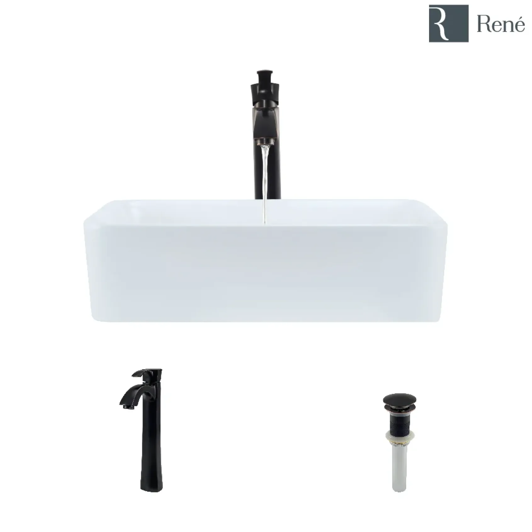 Rene 19" Rectangle Porcelain Bathroom Sink, White, with Faucet, R2-5007-W-R9-7006-ABR