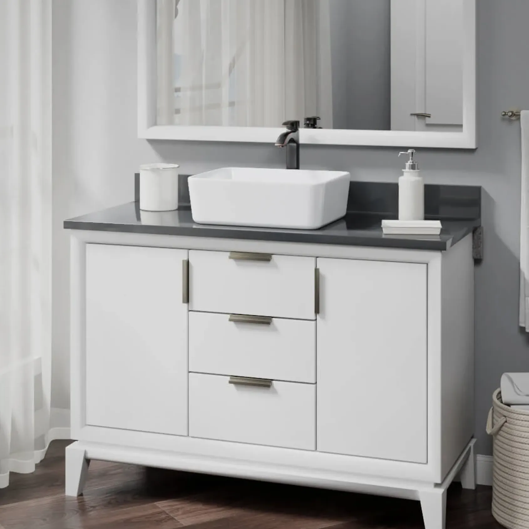 Rene 19" Rectangle Porcelain Bathroom Sink, White, with Faucet, R2-5007-W-R9-7006-ABR