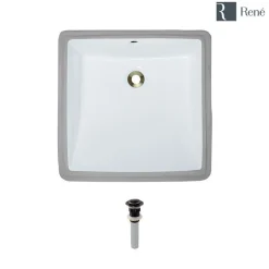 Rene 17" Rectangle Porcelain Bathroom Sink, White, R2-1003-W-PUD-ABR