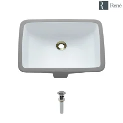 Rene 21" Rectangle Porcelain Bathroom Sink, White, R2-1002-W-PUD-C