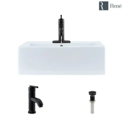Rene 21" Rectangle Porcelain Bathroom Sink, White, with Faucet, R2-5018-W-R9-7009-ABR