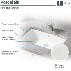 Rene 22" Rectangle Porcelain Bathroom Sink, Biscuit, R2-1001-B-PUD-BN