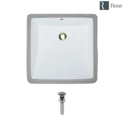 Rene 17" Rectangle Porcelain Bathroom Sink, White, R2-1003-W-PUD-C