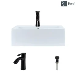 Rene 21" Rectangle Porcelain Bathroom Sink, White, with Faucet, R2-5018-W-R9-7005-ABR
