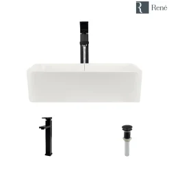 Rene 19" Rectangle Porcelain Bathroom Sink, Biscuit, with Faucet, R2-5007-B-R9-7003-ABR