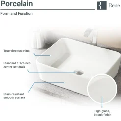 Rene 19" Rectangle Porcelain Bathroom Sink, Biscuit, with Faucet, R2-5007-B-R9-7003-ABR