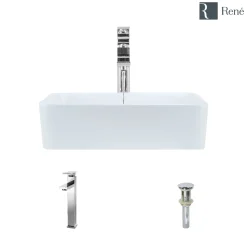 Rene 19" Rectangle Porcelain Bathroom Sink, White, with Faucet, R2-5007-W-R9-7003-C