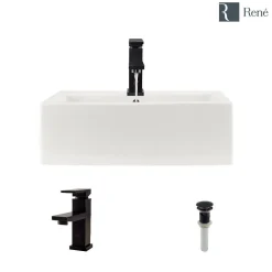 Rene 21" Rectangle Porcelain Bathroom Sink, Biscuit, with Faucet, R2-5018-B-R9-7002-ABR