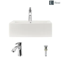 Rene 21" Rectangle Porcelain Bathroom Sink, Biscuit, with Faucet, R2-5018-B-R9-7005-C