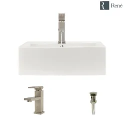 Rene 21" Rectangle Porcelain Bathroom Sink, Biscuit, with Faucet, R2-5018-B-R9-7002-BN