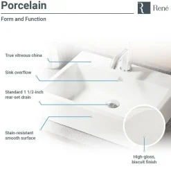 Rene 21" Rectangle Porcelain Bathroom Sink, Biscuit, with Faucet, R2-5018-B-R9-7002-BN