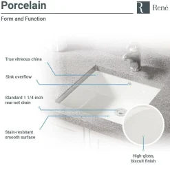 Rene 17" Rectangle Porcelain Bathroom Sink, Biscuit, R2-1003-B-PUD-BN