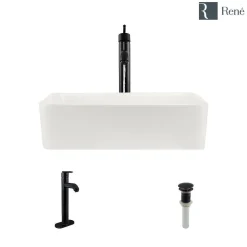 Rene 19" Rectangle Porcelain Bathroom Sink, Biscuit, with Faucet, R2-5007-B-R9-7001-ABR