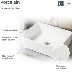 Rene 19" Rectangle Porcelain Bathroom Sink, Biscuit, with Faucet, R2-5007-B-R9-7001-ABR
