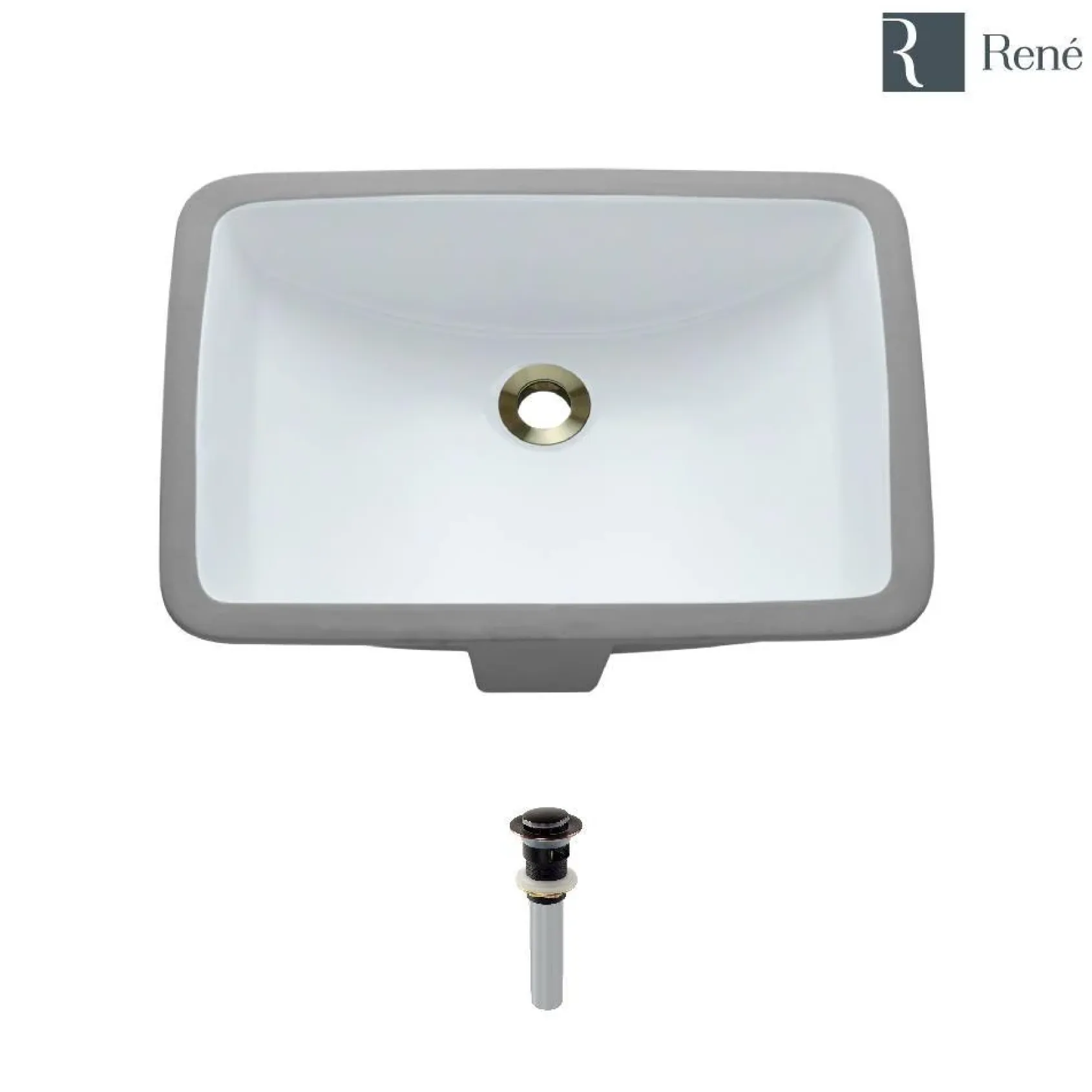 Rene 21" Rectangle Porcelain Bathroom Sink, White, R2-1002-W-PUD-ABR