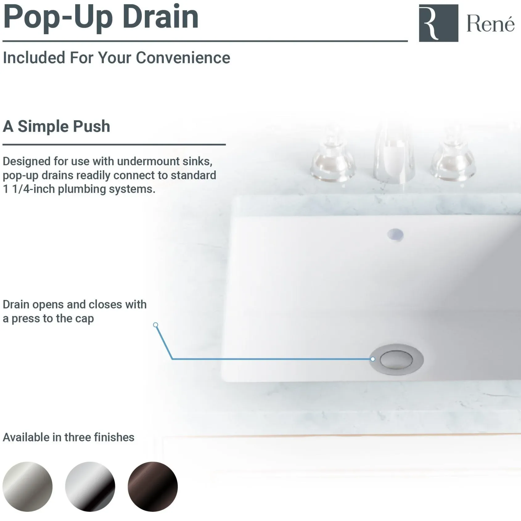 Rene 21" Rectangle Porcelain Bathroom Sink, White, R2-1002-W-PUD-ABR