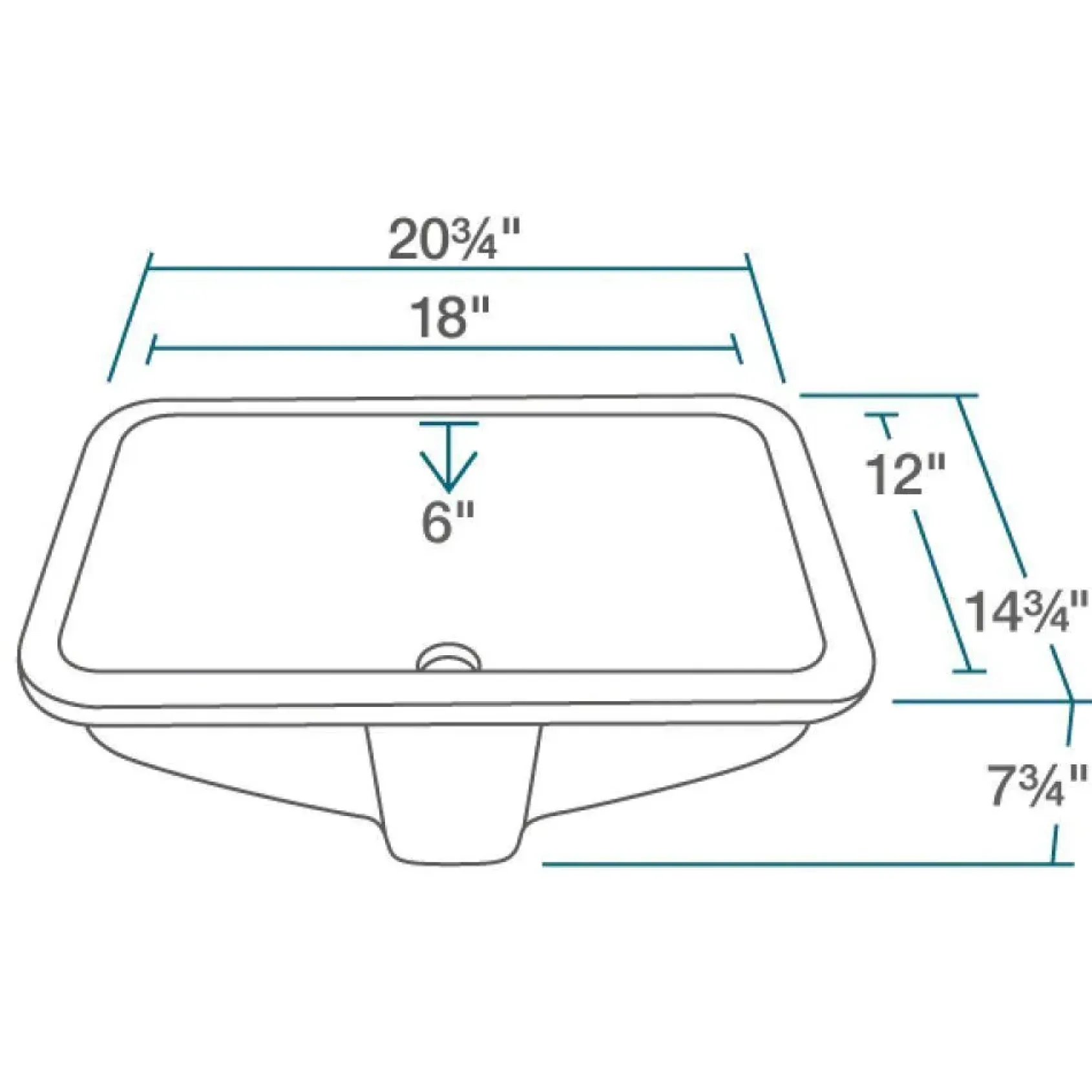 Rene 21" Rectangle Porcelain Bathroom Sink, White, R2-1002-W-PUD-ABR