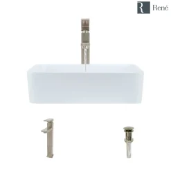 Rene 19" Rectangle Porcelain Bathroom Sink, White, with Faucet, R2-5007-W-R9-7003-BN