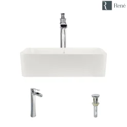 Rene 19" Rectangle Porcelain Bathroom Sink, Biscuit, with Faucet, R2-5007-B-R9-7007-C