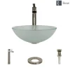 Rene 17" Round Glass Bathroom Sink, Frosted, with Faucet, R5-5002-R9-7007-BN