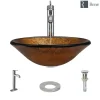 Rene 18" Round Glass Bathroom Sink, Orange Gold Foil, with Faucet, R5-5013-R9-7001-C