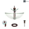 Rene 17" Round Glass Bathroom Sink, Crystal, with Faucet, R5-5001-CRY-WF-ORB