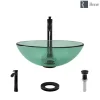 Rene 17" Round Glass Bathroom Sink, Ivy, with Faucet, R5-5001-IVY-R9-7006-ABR