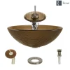 Rene 17" Round Glass Bathroom Sink, Beach Sand, with Faucet, R5-5025-WF-BN