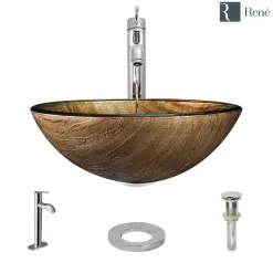 Rene 17" Round Glass Bathroom Sink, Bronze, with Faucet, R5-5030-R9-7001-C