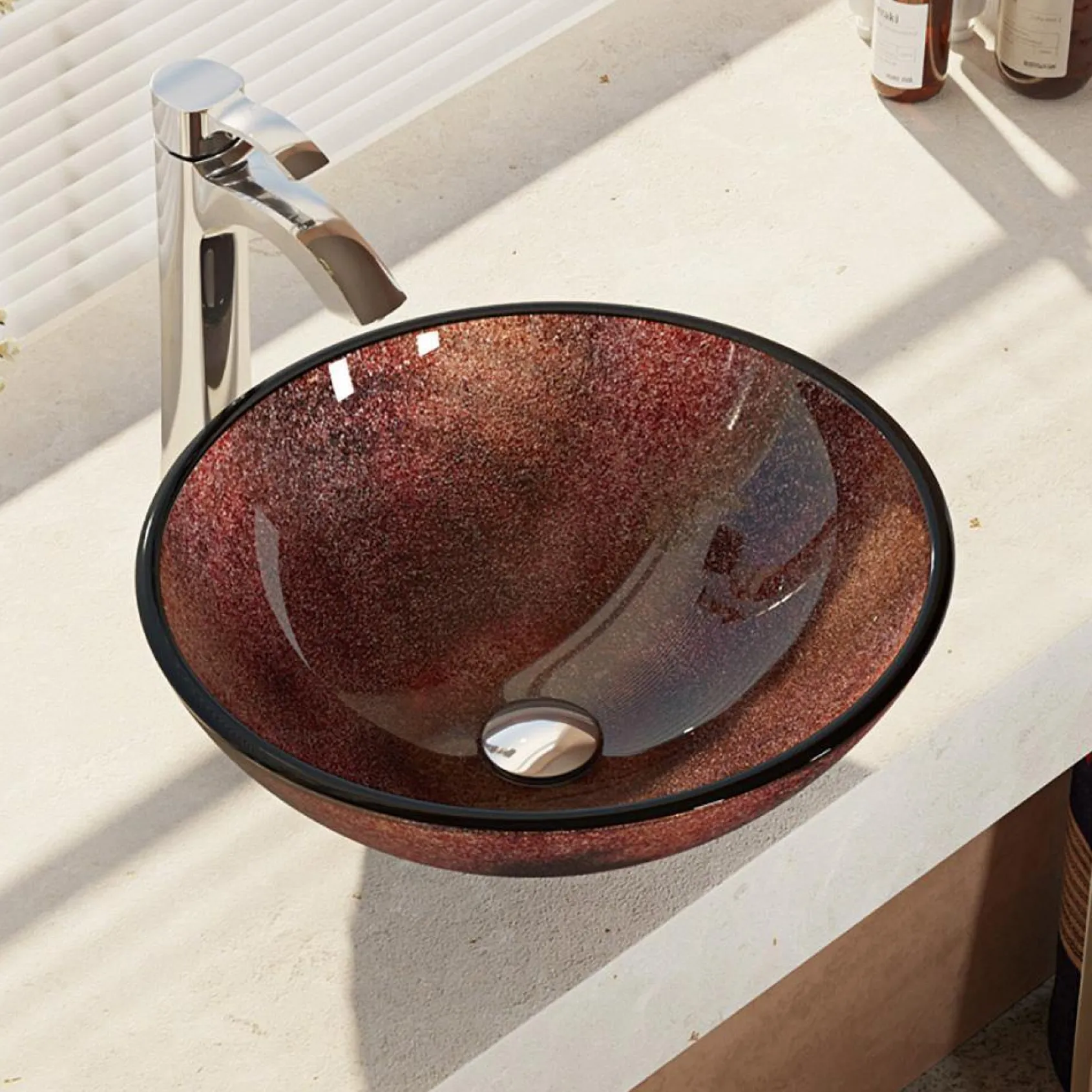 Rene 17" Round Glass Bathroom Sink, Multi-Color, with Faucet, R5-5014-R9-7006-C